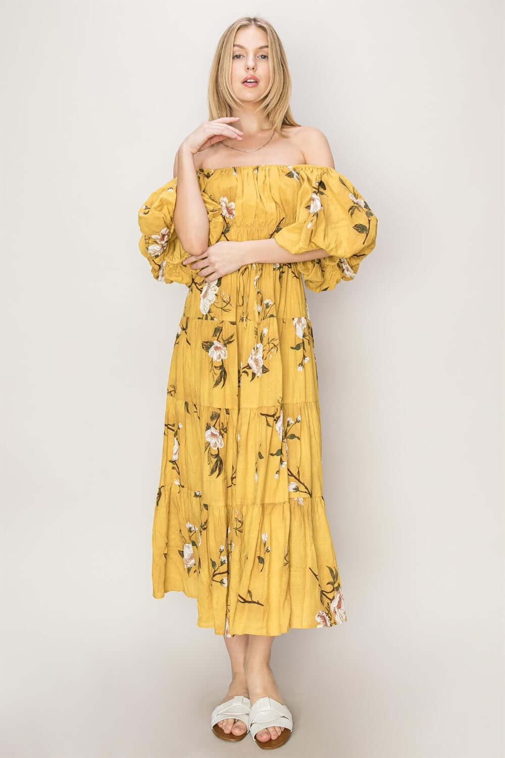 HYFVE Floral Puff Sleeve Tiered Dress at Bella Road