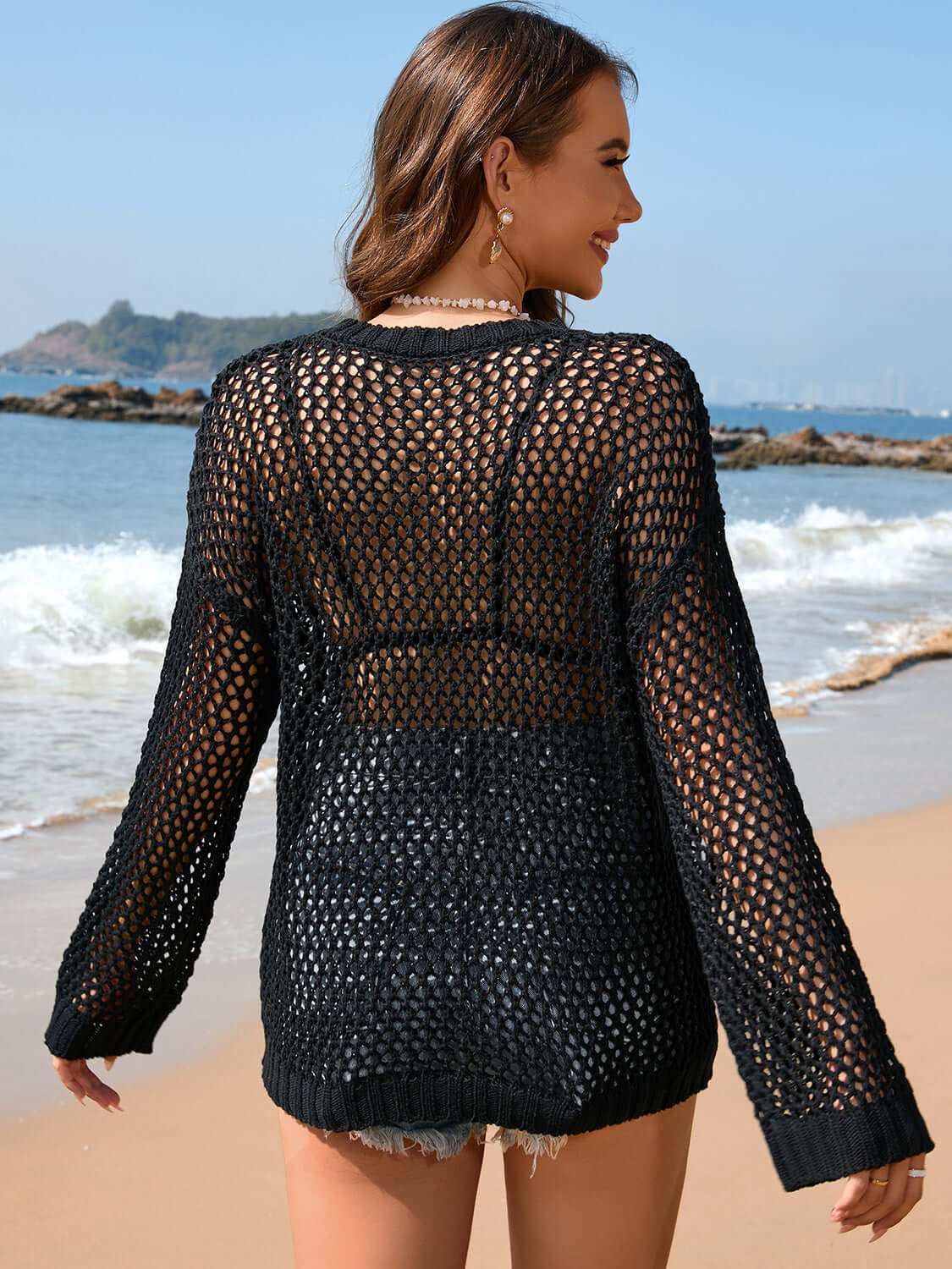 BELLA ROAD Heart Openwork Long Sleeve Cover-Up at Bella Road