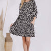 Leopard Three-Quarter Sleeve Dress with Pockets - Black