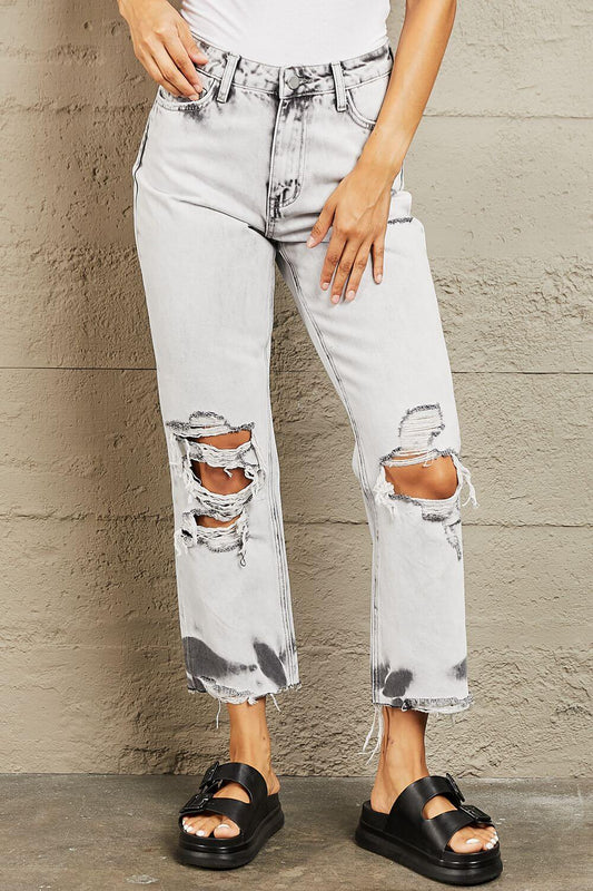 BAYEAS Acid Wash Accent Cropped Mom Jeans at Bella Road