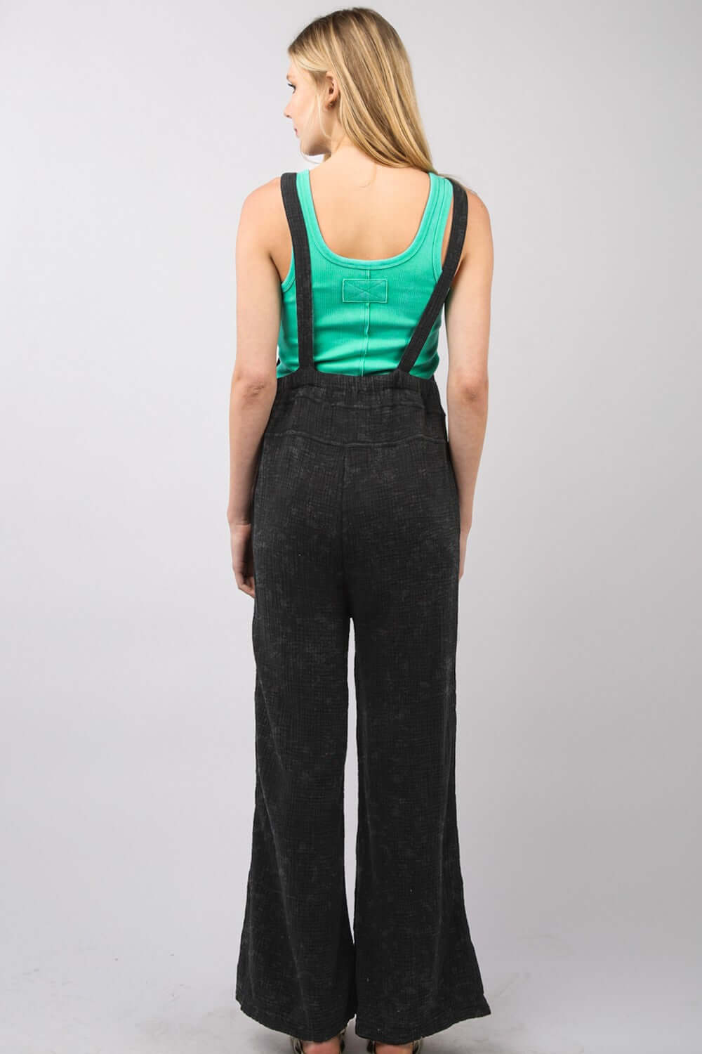 VERY J Texture Washed Wide Leg Overalls at Bella Road