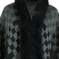 Cozy Bella Road fuzzy checkered long sleeve poncho in stylish gray and black hues, perfect for fall layering.