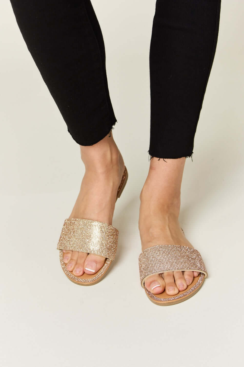 WILD DIVA Rhinestone Open Toe Flat Sandals at Bella Road