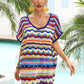 BELLA ROAD Rainbow Stripe Scalloped V-Neck Cover-Up Dress at Bella Road