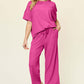 DOUBLE TAKE Full Size Texture Round Neck Short Sleeve T-Shirt and Wide Leg Pants at Bella Road