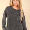 VERY J Mineral Washed Exposed Seam Sweater - Black