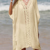 Cutout V-Neck Three-Quarter Sleeve Cover Up - Tan