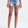 High Rise Bandless Denim Shorts - MEDIUM BLUE