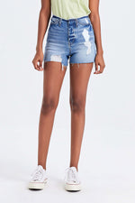 BAYEAS High Rise Bandless Denim Shorts at Bella Road