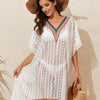 Openwork V-Neck Half Sleeve Cover-Up - White