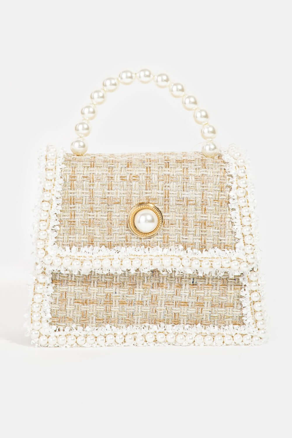 FAME Pearly Trim Woven Handbag at Bella Road