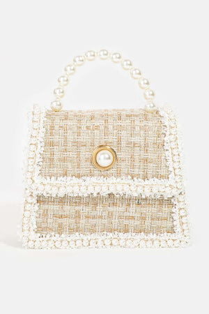 FAME Pearly Trim Woven Handbag at Bella Road