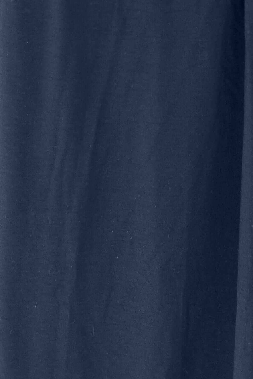 Close-up of navy blue fabric used in Open Front Long Sleeve Cover Up, made of 95% rayon and 5% spandex.