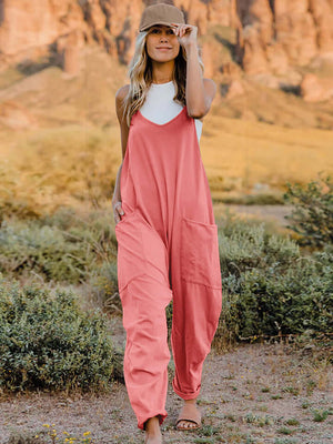 DOUBLE TAKE Full Size Sleeveless V-Neck Pocketed Jumpsuit at Bella Road