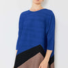 Pleated Horizontal Rib Color Block Top - Blue