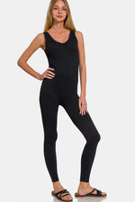 ZENANA Ribbed Bra Padded Sports Seamless Jumpsuit at Bella Road