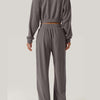 Bella Road Crisscross Round Neck Top and Drawstring Pants Set - Dark Gray