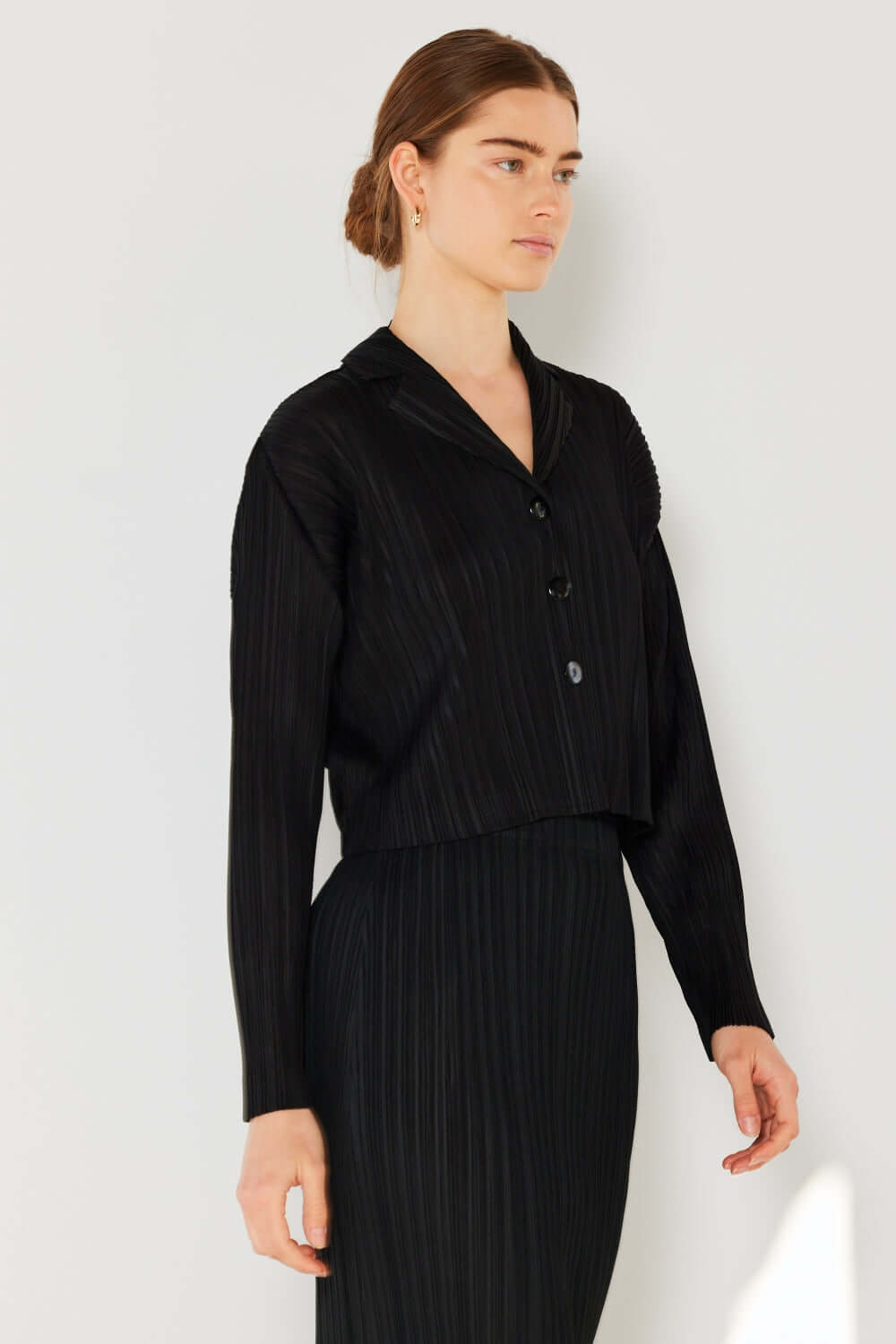 MARINA WEST SWIM Pleated Cropped Button Up Shirt at Bella Road