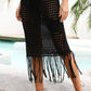 BELLA ROAD Fringe Hem Drawstring Waist Openwork Skirt at Bella Road