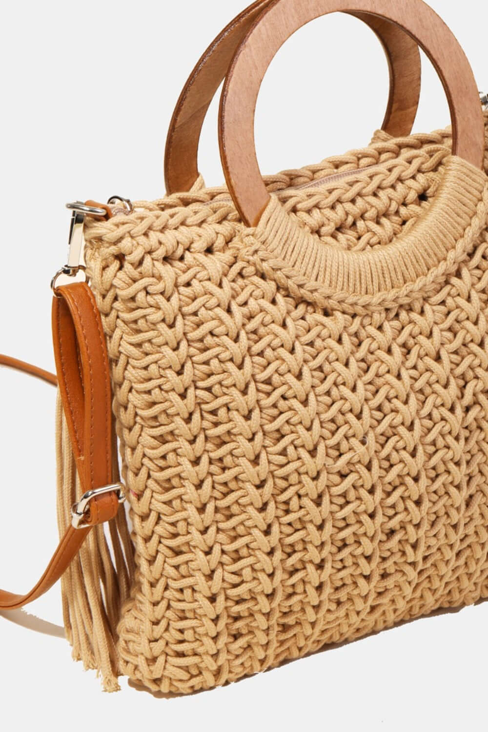 FAME Crochet Knit Convertible Tote Bag with Tassel at Bella Road