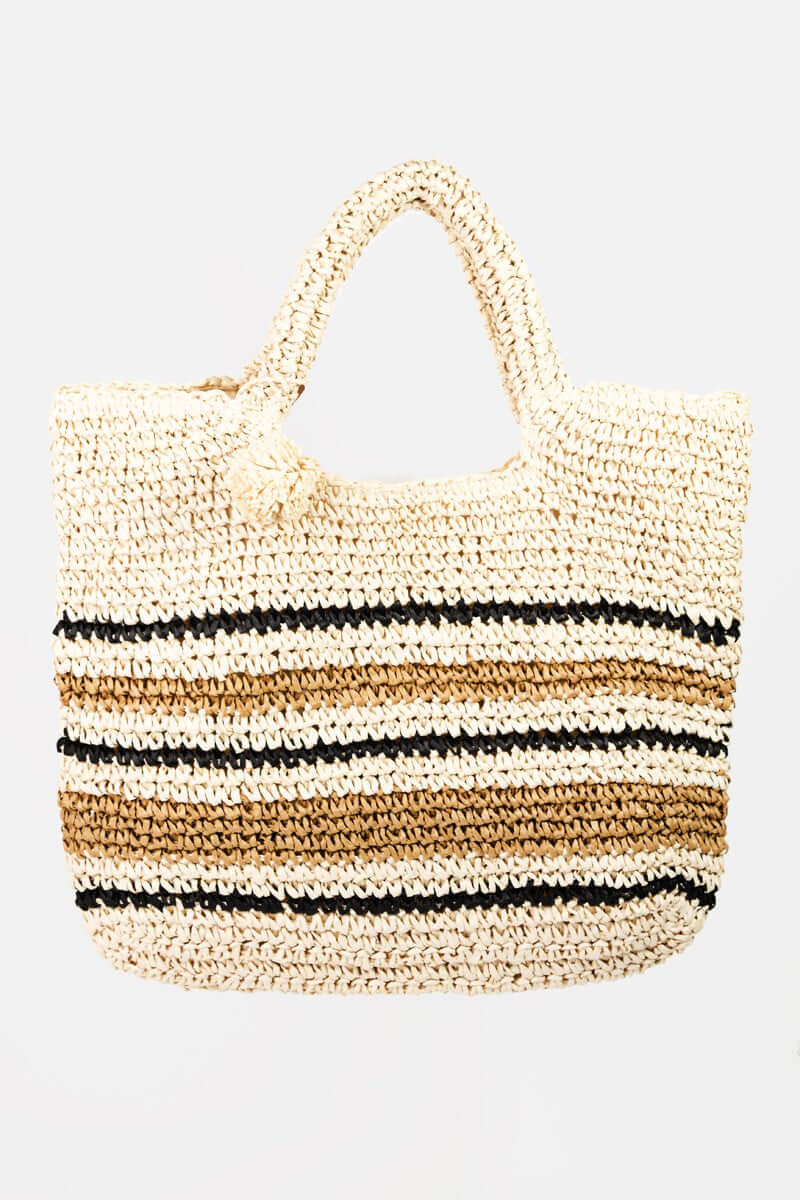 FAME Striped Straw Braided Tote Bag at Bella Road