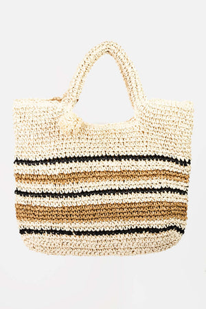 FAME Striped Straw Braided Tote Bag at Bella Road