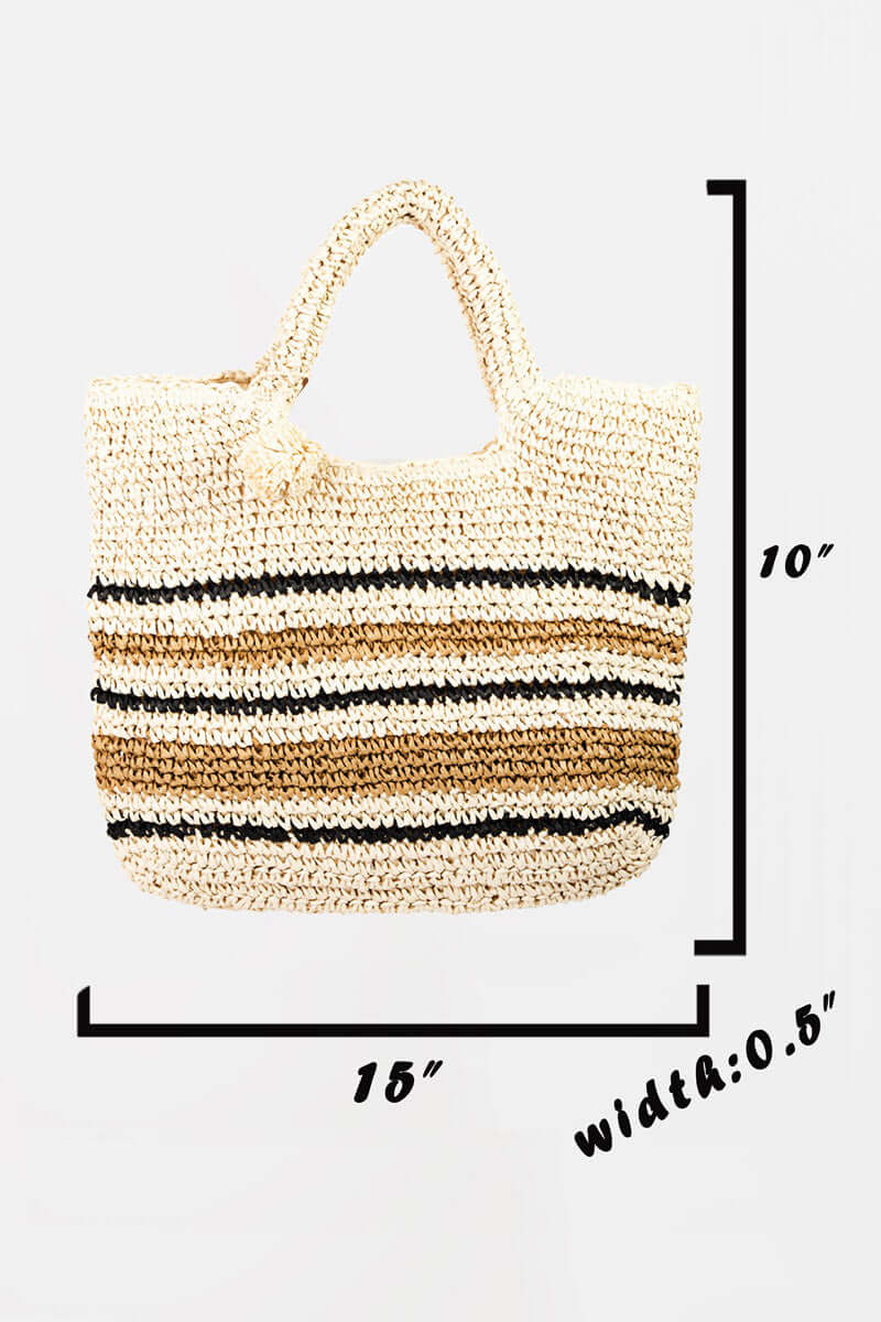 FAME Striped Straw Braided Tote Bag at Bella Road